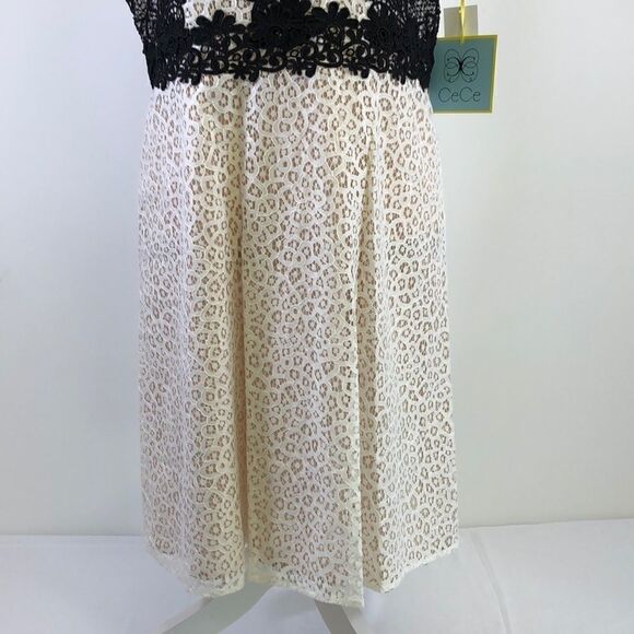 CECE Lace Overlay Dress Ivory & Black Size 10 - Picture 5 of 10